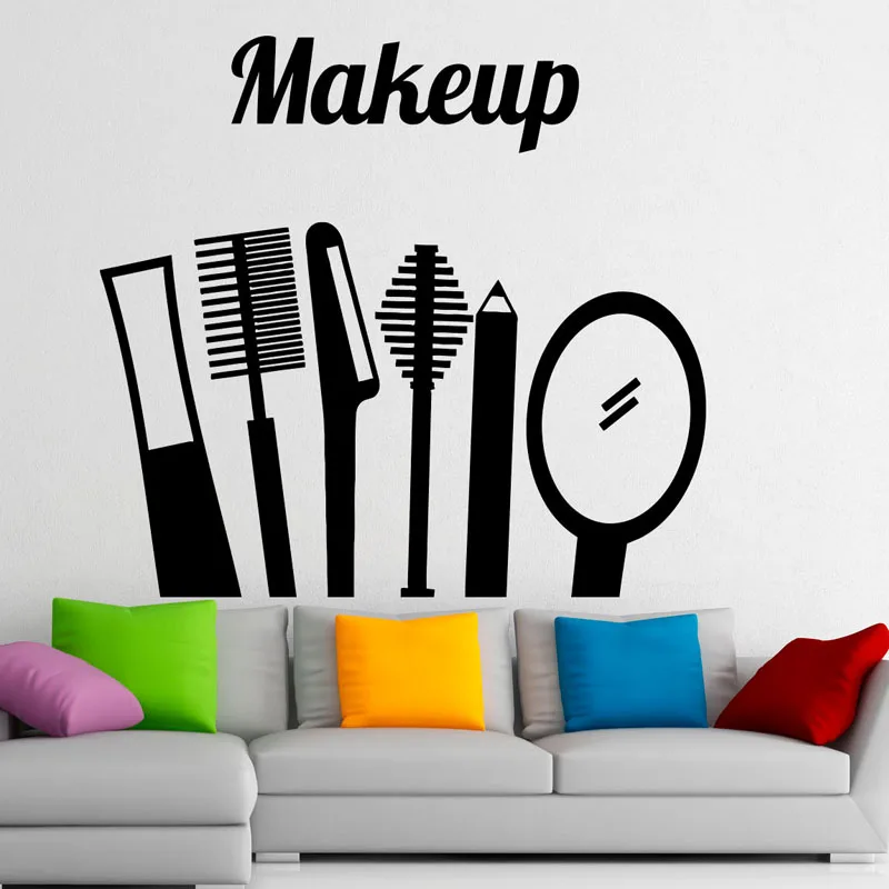 

Make Up Beauty Salon Tools Wall Decals Vinyl Fashion Design Girls Bedroom Home Decor Dorm Room Wall Art Murals