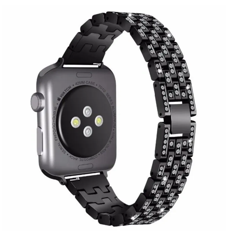 Горный Хрусталь Розовое Золото Нержавеющая сталь ремешок для Apple Watch Series 1 2 3 полосы Смарт часы браслеты c интимные аксессуары