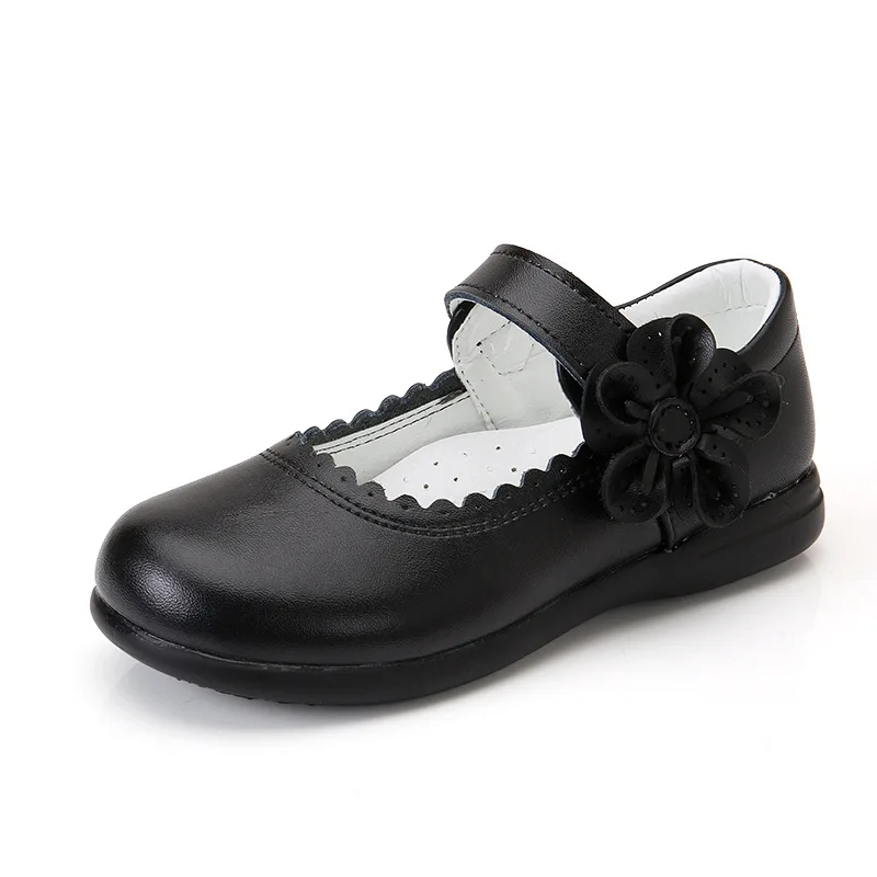 Новинка; детская кожаная обувь с цветочным узором для девочек; вечерние туфли для свадебного танца; Размеры 3, 4, 5, 6, 7, 8, От 9 до 14 лет - Цвет: black