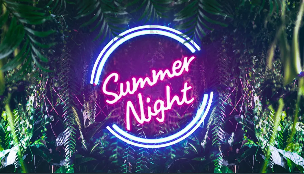 us 17 34 15 off tropical night neon light jungle leaves palm leaf beach party banner background vinyl cloth computer print wall backdrop in banner background