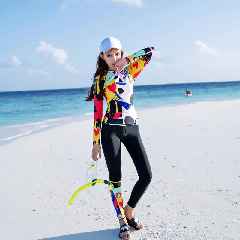 

Rash Guard Swimwear For Women Rashguard Closed Swimsuit Surfing Plus Size Teenagers Fused Swim Suits Full Beach Print Long Pants