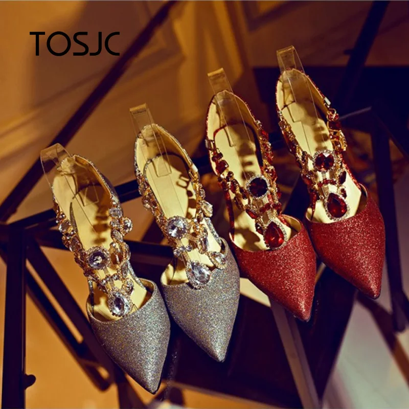 De Tacones silvery Nueva Rojo Zapato 2019 Gules Lentejuelas Diamante Único Moda Señaló 5PPwxqp
