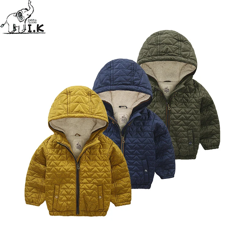

IK Baby Boy plus velvet thick hooded zippe outwear Toddler Kids quilted jacket children cotton coat MY25001 Winter