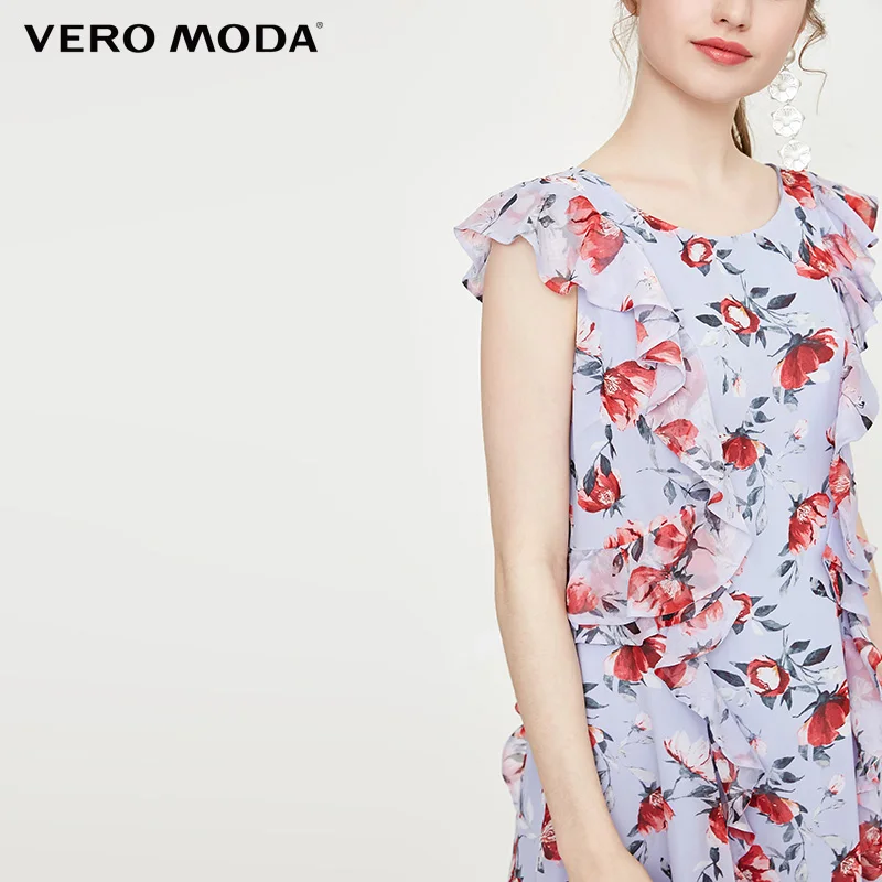 Vero Moda 2019 летнее платье женское пляжное без рукавов шифоновое с цветами |