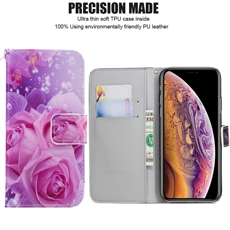 Кожаный чехол книжка с рисунком для Apple iphone 11 12 Pro XS X MAX XR 5 5s SE 6 6S 7 Plus|Чехлы-портмоне|