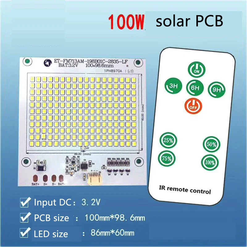 Светодиодный контроллер солнечного света 30 Вт 50 100 прожекторы с солнечной батареей PCB управление Лер 18650 3,7 в 32650 3,2 дистанционное управление Сад огни