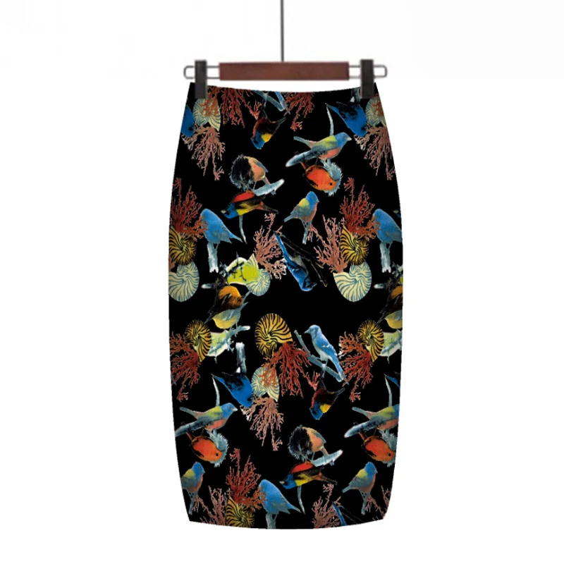 Новинка, женская летняя офисная юбка-карандаш с принтом, модная, высокая, эластичная, черная, с принтом, миди, до колена, XXL Saia - Цвет: 20
