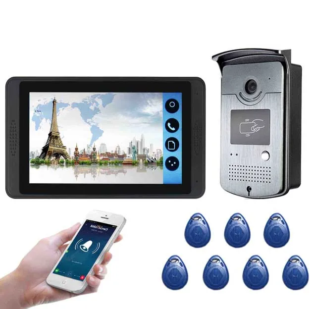RFID Контроль доступа видеодомофон 7 дюймов монитор Wifi беспроводной видеодомофон дверной звонок визуальный домофон комплект+ замок открывания двери