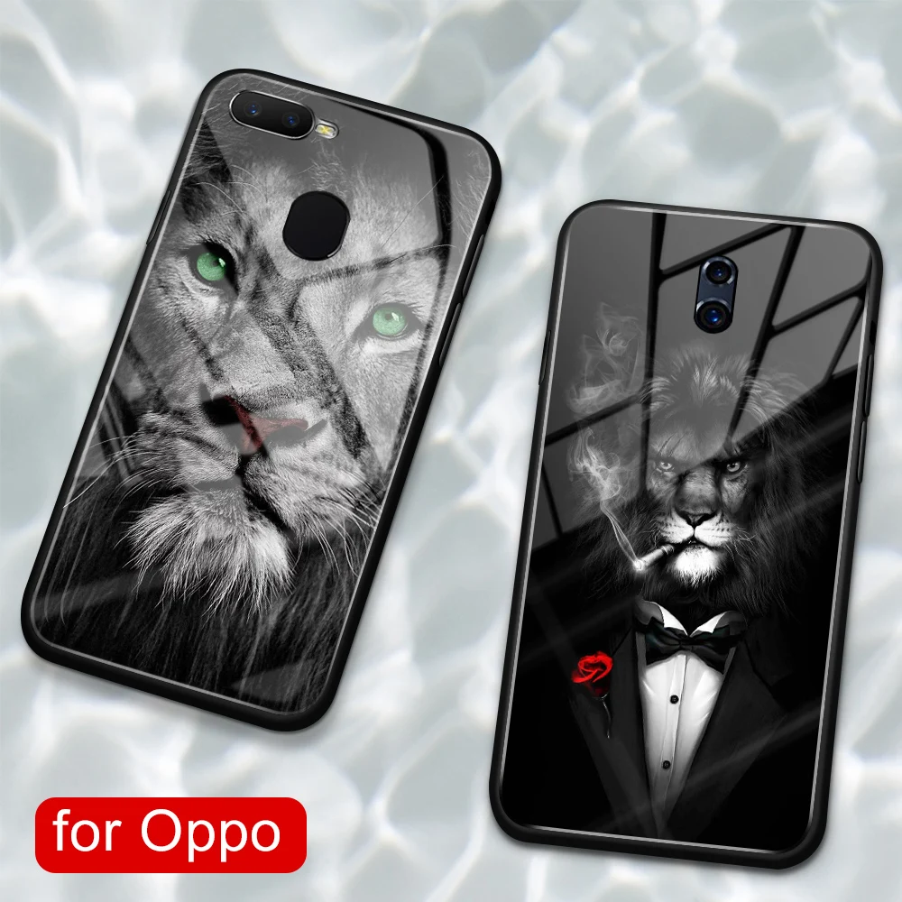 Стеклянный чехол для Oppo R9s plus с рисунком льва в стиле аниме R9 R9S R11 R11S Plus R17 R15 F9 Pro Find X