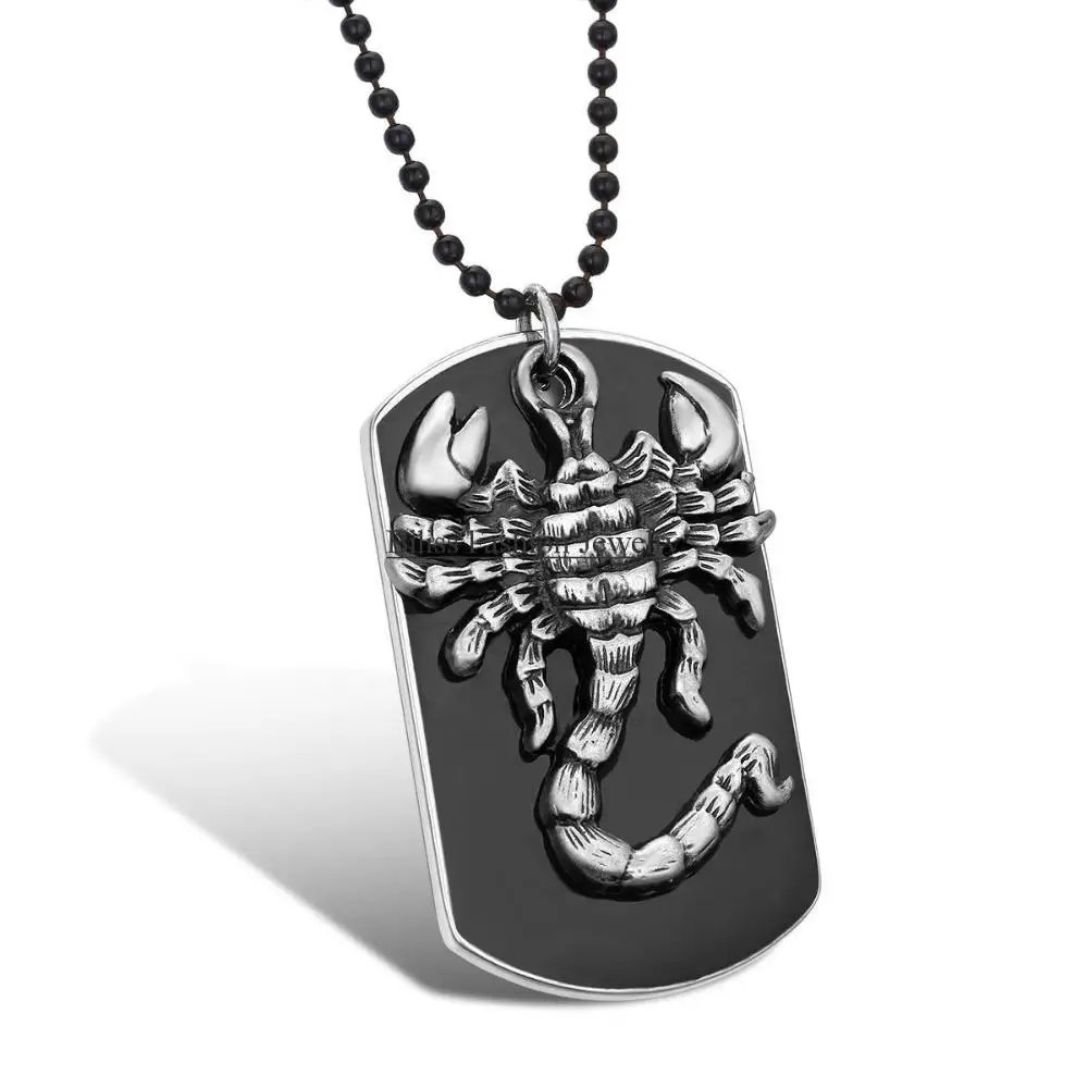 

BONISKISS Biker Men's Necklace Black Military Silver Tone Scorpion Pendant Necklace 27.5 Inch Bead Chain Cool Gift For Man