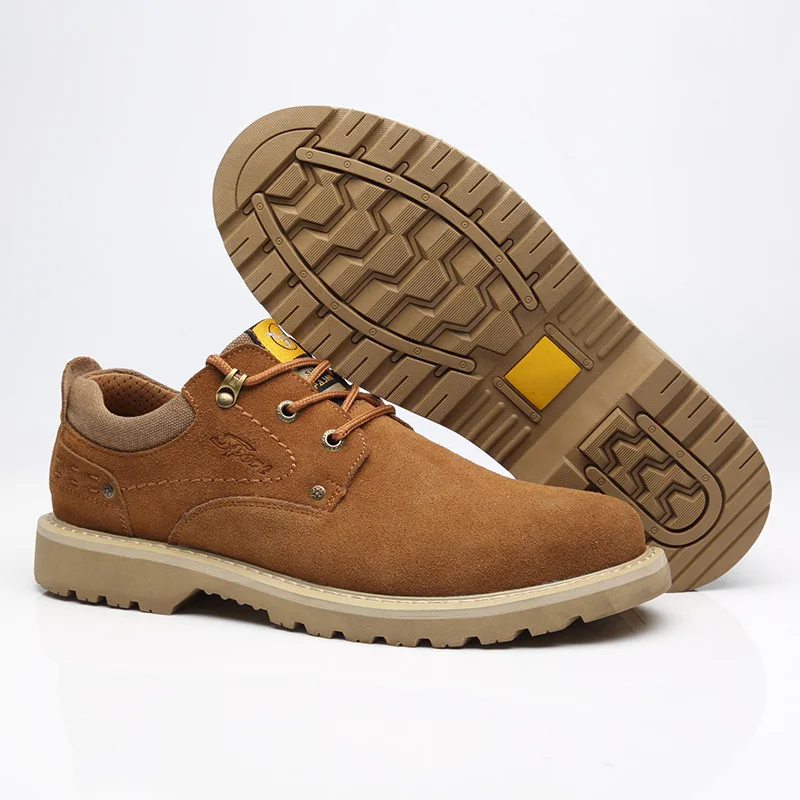 YD-EVER; мужские желтые ботинки; защитная обувь со стальным носком; защитная обувь из коровьей кожи; дышащая Рабочая обувь; прогулочная обувь на шнуровке - Цвет: Brown-Low
