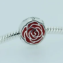 Стерлингового серебра 925 пробы Красная эмаль Belle Очаровательная Роза Подвеска бусина для оригинальных DIY браслет из серебра, ювелирные украшения, изготовление