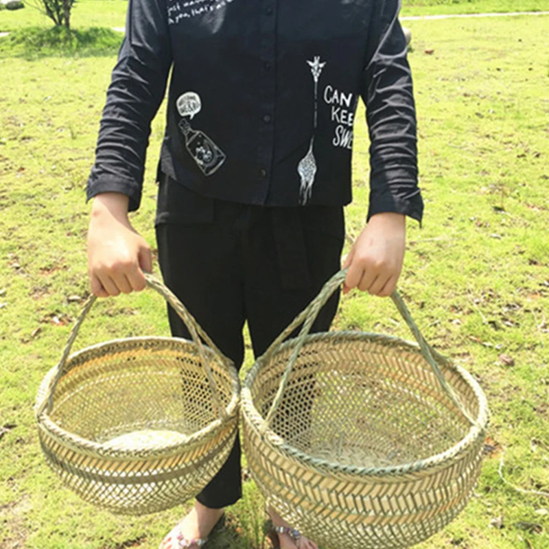 Round large bamboo wicker basket straw rattan handmade organizer baskets for storage bread fruit Laundry Panier Osier Picnic 3