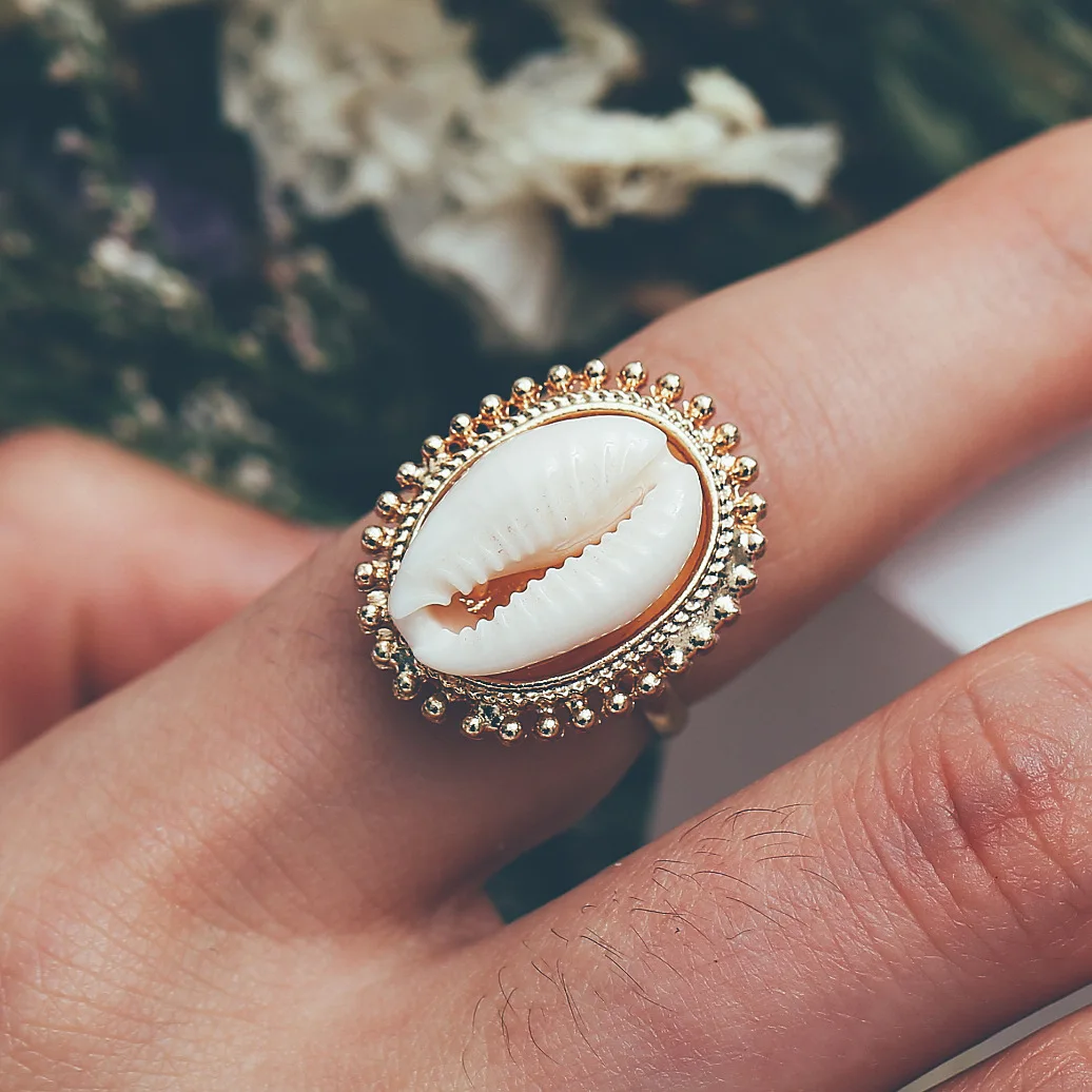 

2019 New Bohemian Ring Simple Sea Shell Finger Rings for Women Ladies Adjustable Knuckle Toe Rings Summer Beach Accessories