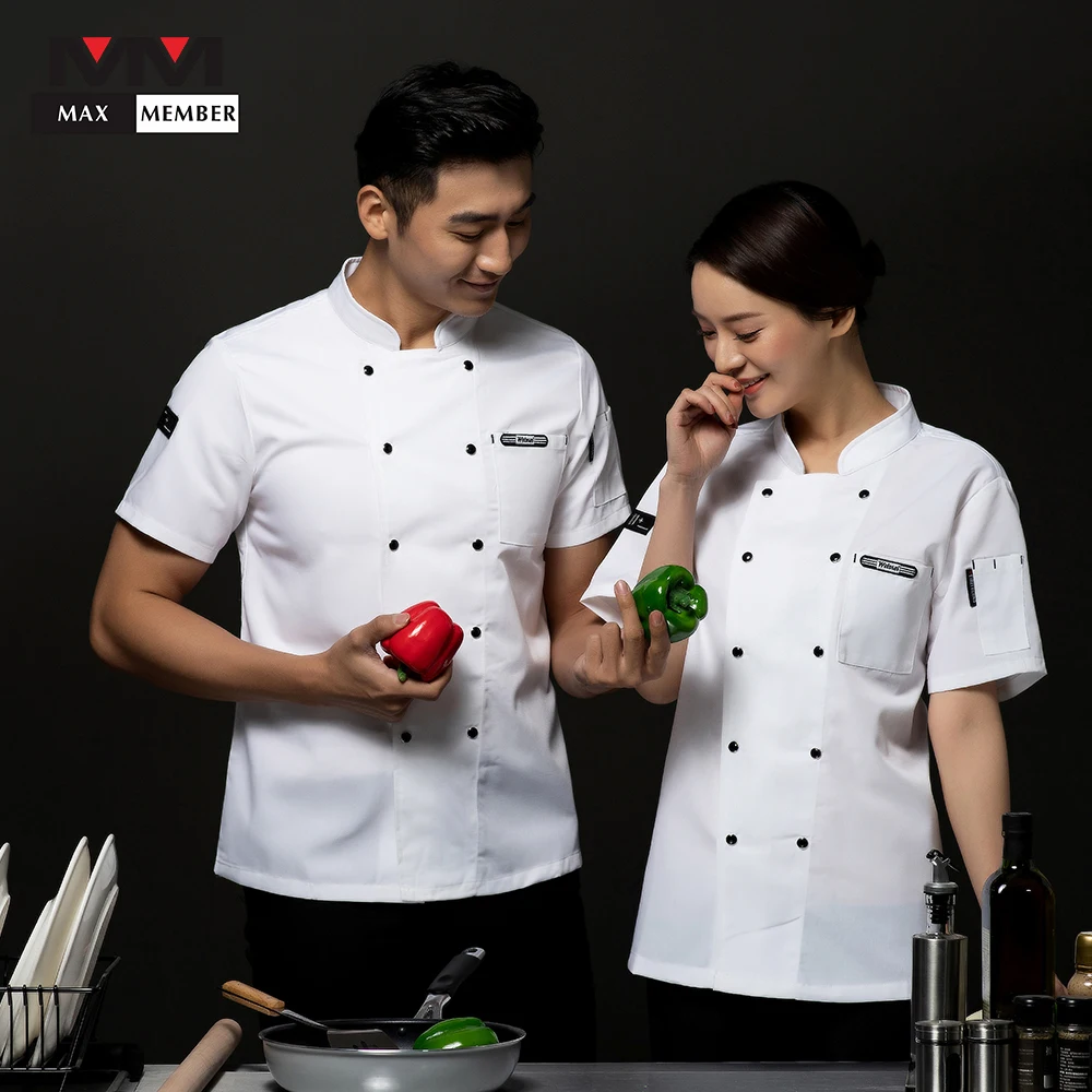 

2019 Chef Jacket Embroidery Short Sleeve Cook Uniform Cake Canteen Dining Hall Waiter Waitress Kochjacke Summer Work Clothes