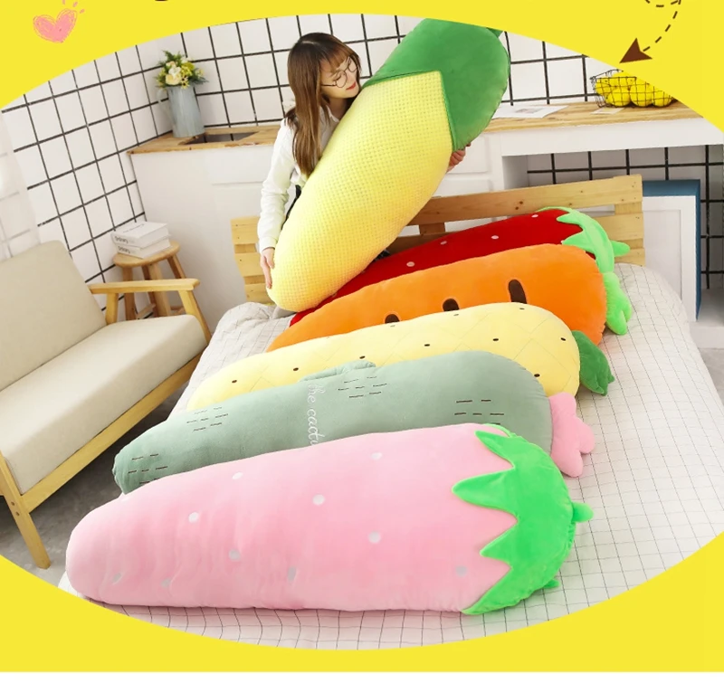 kawaii carrot detachable pillow giant plush toy strawberry corn fruit sleeping long hug pillow girl doll gift 47inch 120cm DY50635 (16)