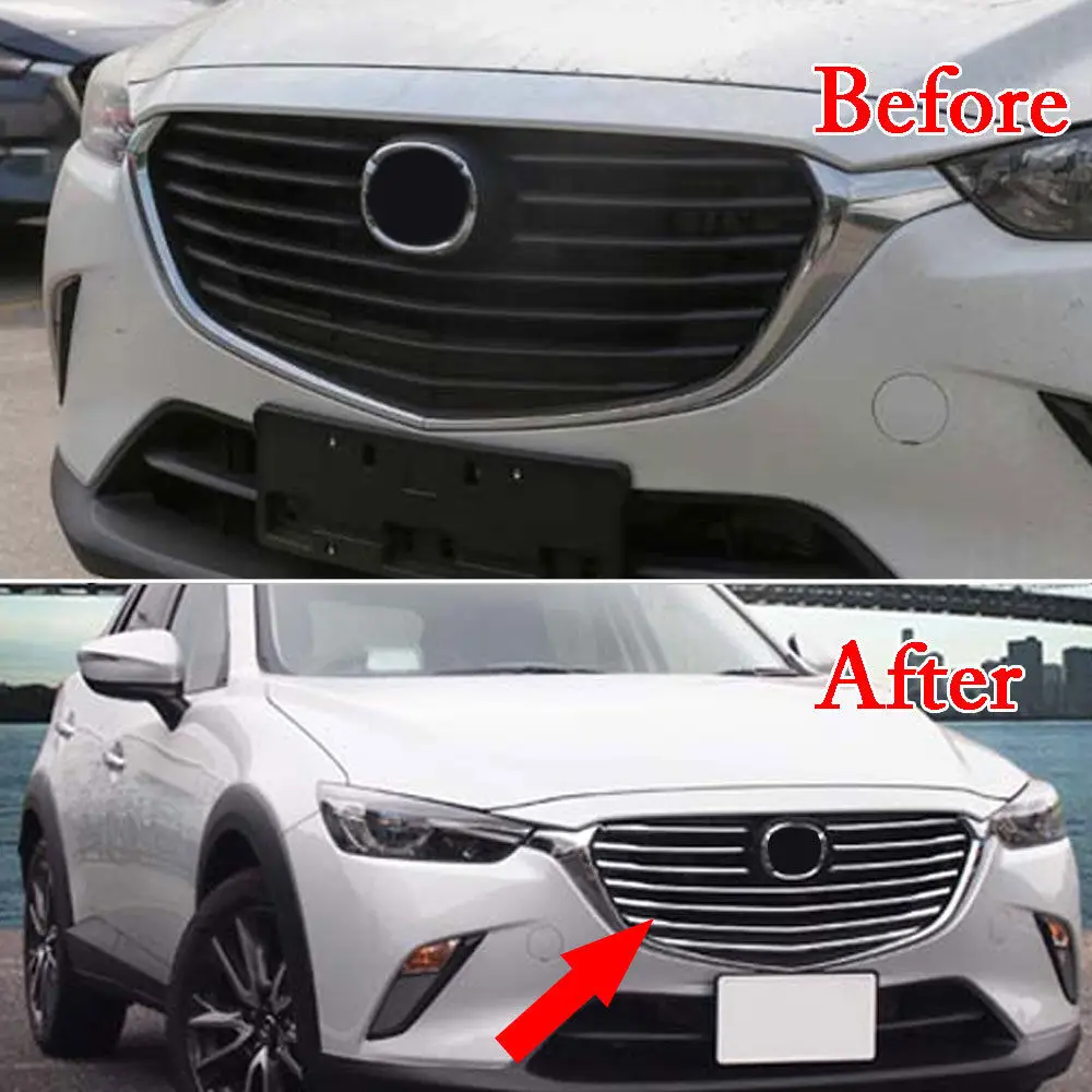 10 pièces/ensemble Chrome ABS voiture avant moyen Grille Grille bande couverture garniture décalcomanie pour Mazda CX 3 2016 2018 voiture style accessoires couverture|Chrome décoratif| | -