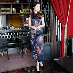 2018 Лето Красное Длинное Cheongsam Винтаж китайский стиль короткий рукав платье женские шелковые Qipao тонкий Платья для вечеринок Vestido