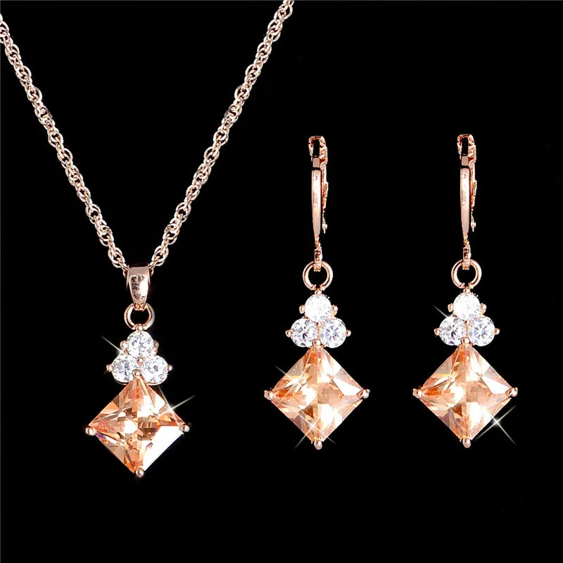 

H:HYDE Amazing design Gold Color Women's/Girl's Champagne CZ Chain Necklace + Earrings Wedding Jewelry Sets Gifts