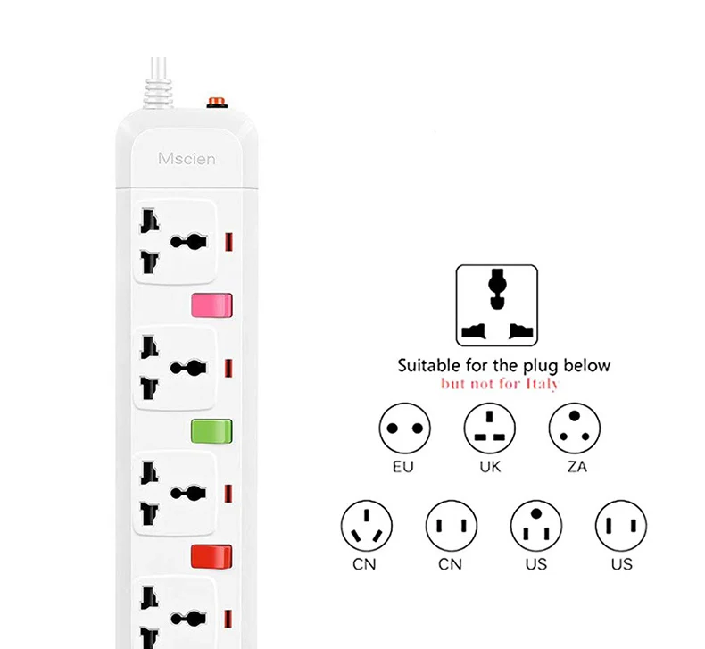 Удлинительная электрическая розетка, индивидуальный выключатель, блок питания, европейские вилки, международные универсальные адаптеры для путешествий с кабелем 2 м