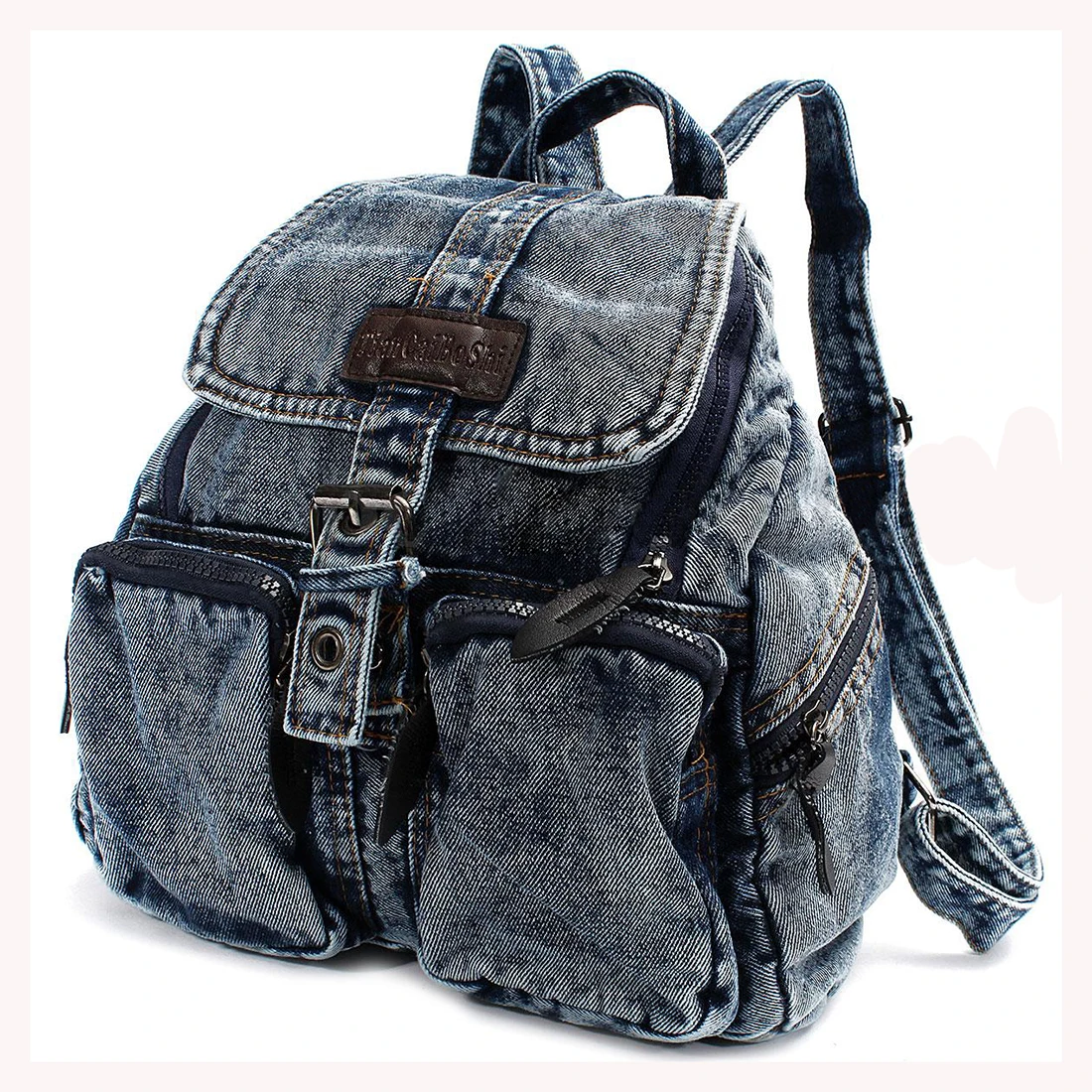 Women Girls Backpack Denim Shoulder Bag Travel Rucksack Satchel, Blue