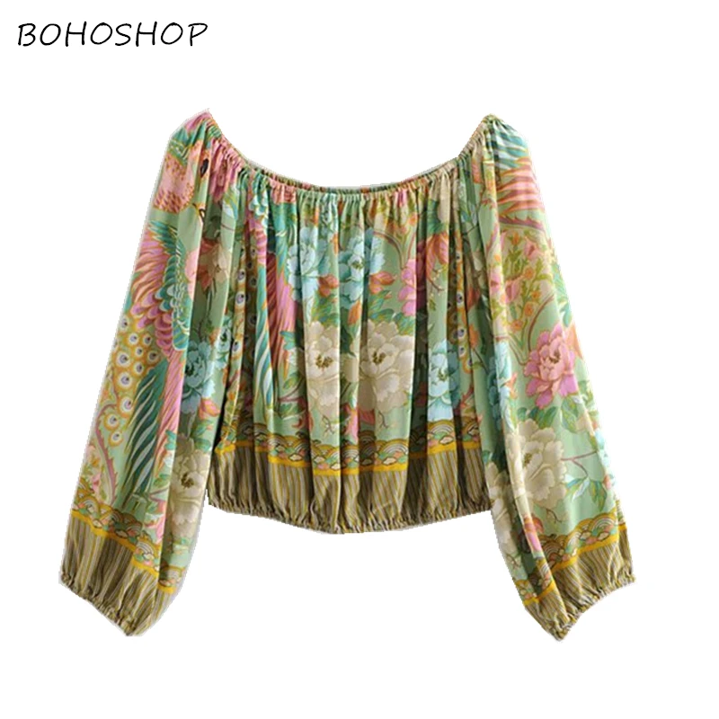 

Vintage chic women floral printed bohemian lace-up blouse o-neck long sleeve shirts loose boho shirts female oversize