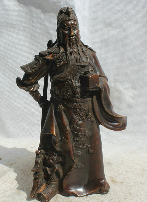 

song voge gem S1760 12 Chinese Bronze stand Knife dragon Guan Gong Yu Warrior God General Statue