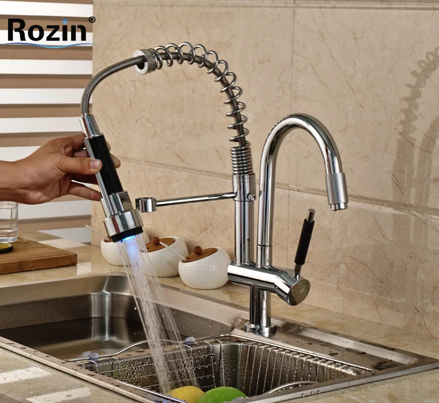 Single Handle RGB Color Changing Kitchen Mixer Faucet Two Rotation