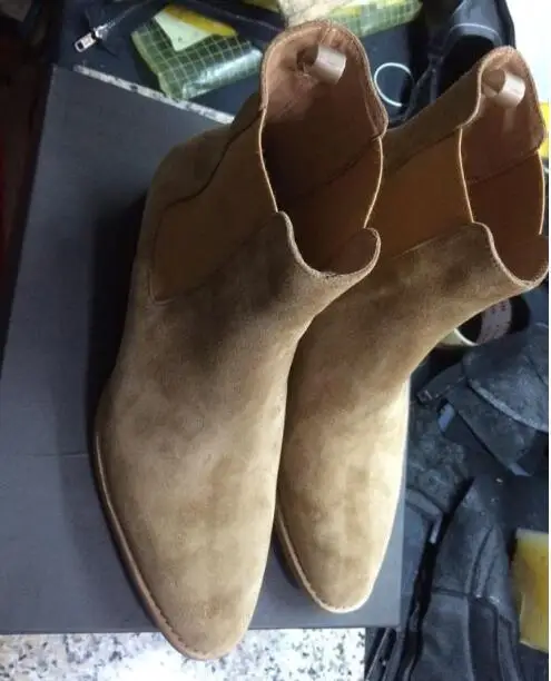 Autumn Winter Patchwork Cow Suede Men Chelsea Boots Slip On Shoes