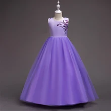 Белое, лавандовое платье без рукавов с цветочной вышивкой; платье подружки невесты для девочек на свадьбу; Детские платья; платья для девочек