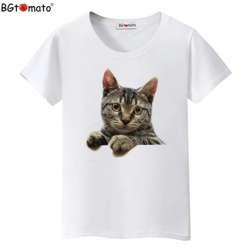 

BGtomato 3D настоящая кошка, футболки, новый дизайн, топы, короткий рукав, однотонные повседневные рубашки, женские милые футболки, дешевая распродажа
