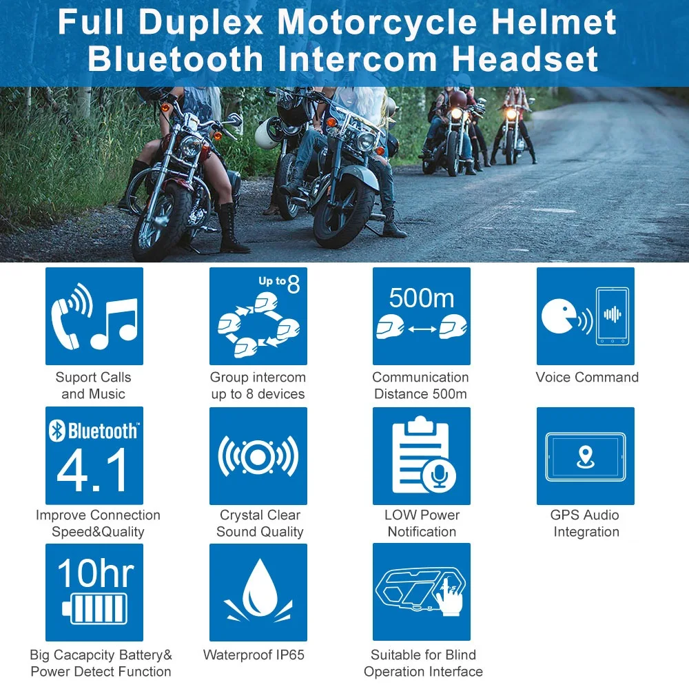 Online Fodsports 2 pcs M1 S Pro motorcycle helmet intercom bluetooth headset 8 rider 2000M intercom waterproof group BT Interphone