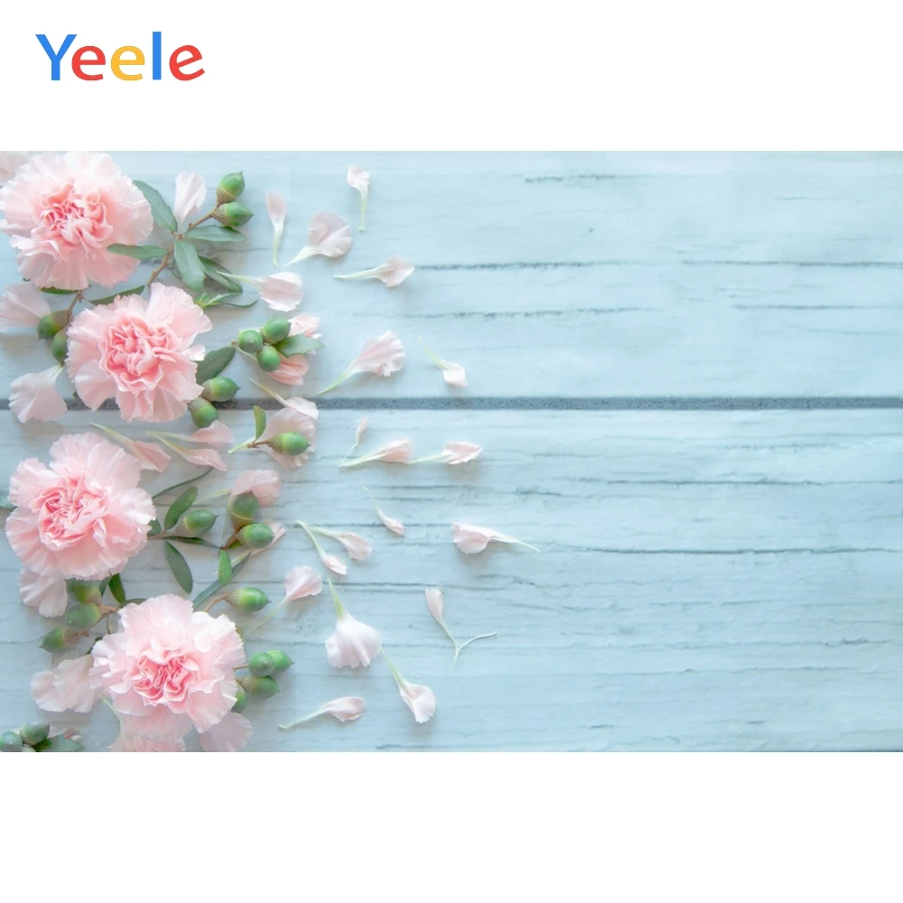 

Yeele Blue Wooden Board Planks Fresh Flowers Portrait Photography Backgrounds Customized Photographic Backdrops for Photo Studio