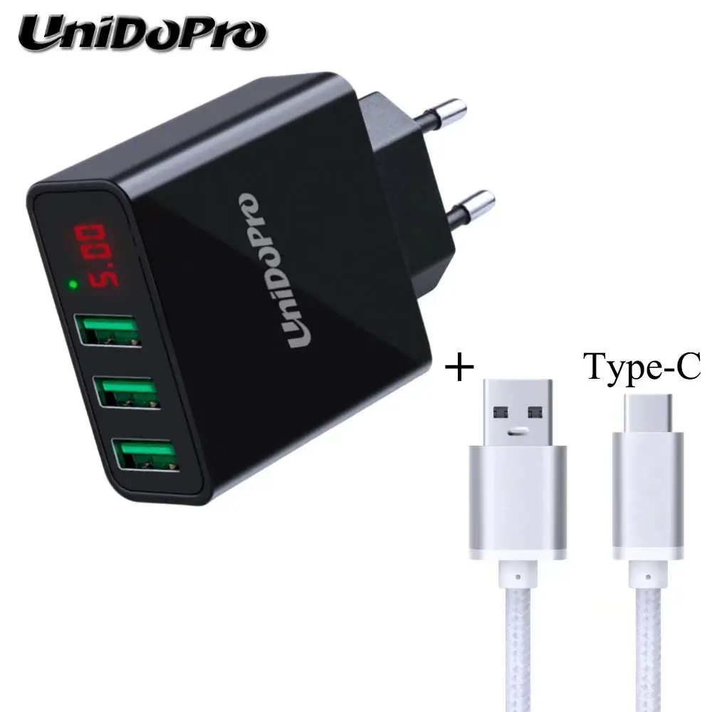 3 порта USB EU штекер светодиодный дисплей 2.4A Макс AC зарядное устройство + кабель