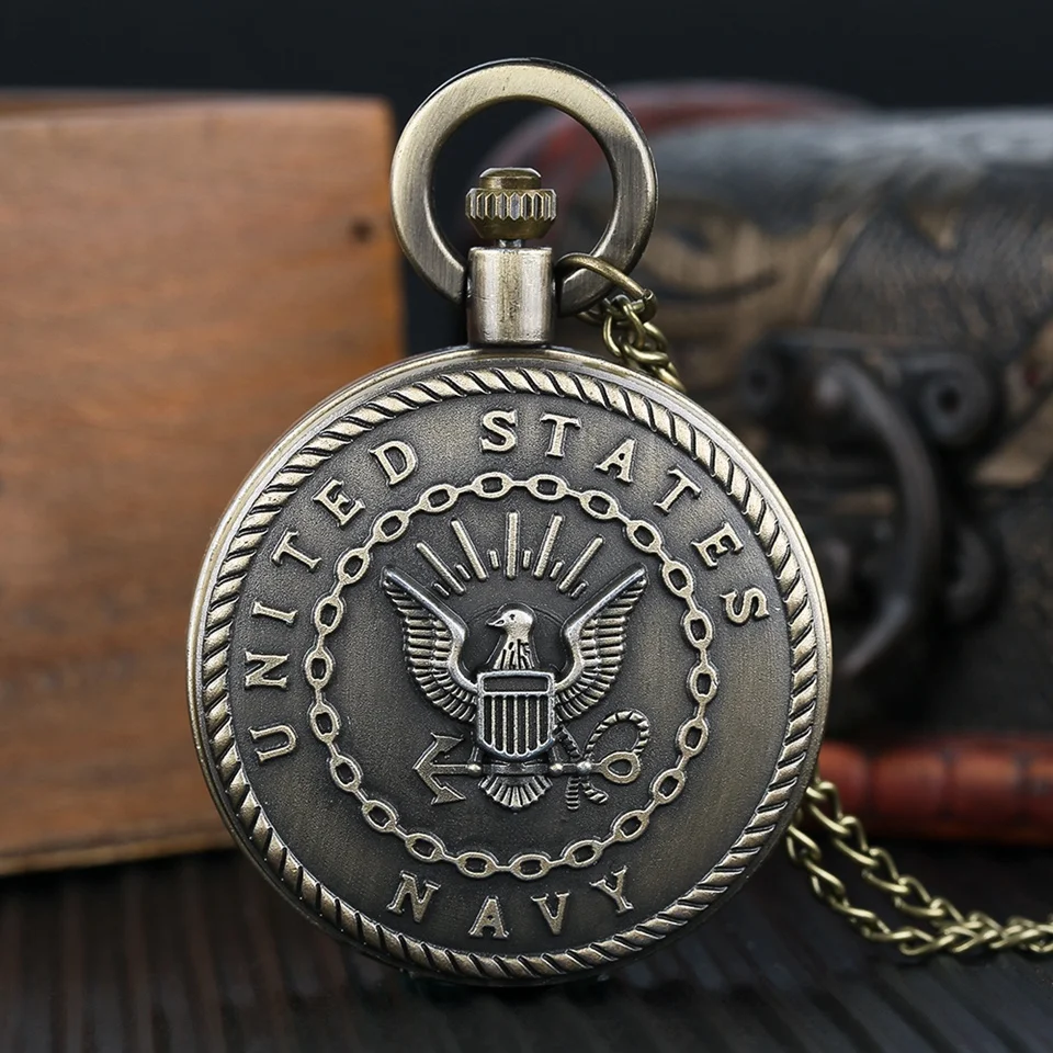 YISUYA антикварные карманные часы ВМС США Длинные NecklaceBronze Орел кулон Для мужчин Для женщин часы подарок