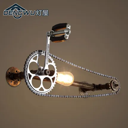

Loft Style Creative Iron Living Room Pipe Gear Art Wall Lamp Bicycle Chain Corridor Coffee Shop Decoration Lamp Free Shipping