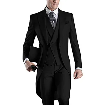 

Three Pieces Black Tailcoat Wedding Suits for Men Groomsmen Tuxedo Custom Made Groom Wear Mens Suit ()jacket+pant+vest)