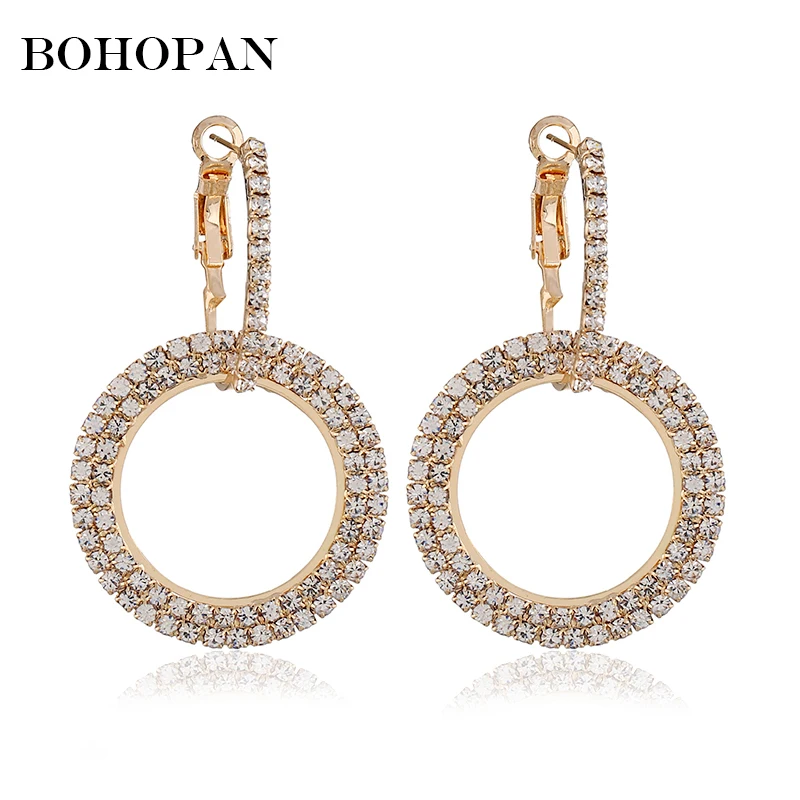 

Luxury Weddings Jewelry Round Crystal Earrings Women Charm Female Simple Shiny Circular Dangle Earrings Bride brincos oorbellen