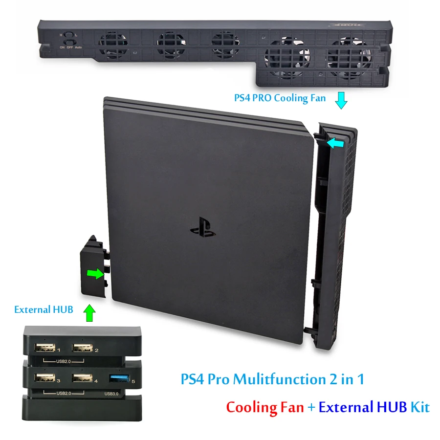 PS4 PRO Mulitfunction 2 в 1 комплект кулер вентилятор охлаждения и 5 внешними usb хаб для Sony