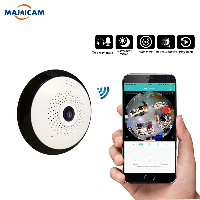 

Wireless WiFi IP Camera Home Surveillance Fisheye Panoramic Camera Wi-Fi Network Monitor Audio Record 360 Degree View