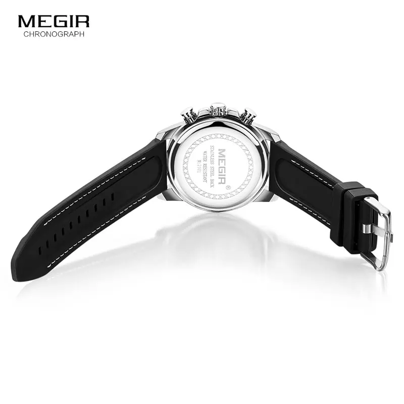 MEGIR армейские спортивные кварцевые часы, мужские наручные часы с хронографом и силиконовым ремешком, роскошные часы от ведущего бренда Relogios Mascuoino, часы, серебро 2101