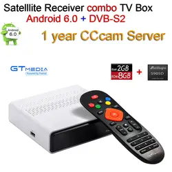 GTmedia GTS Android 6,0 4 к ТВ коробка Combo DVB-S2 спутниковый ресивер Поддержка 1 год cccam и французский/Испания/Польша/Италия/Европа IP