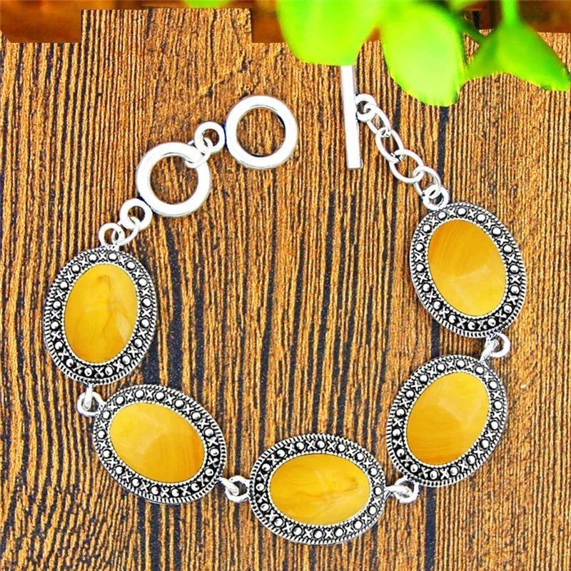 Oval Resin Bead Jewelry Set Antique Silver Plated Necklace Earrings Bracelet Fashion TS414|Ювелирные наборы| |