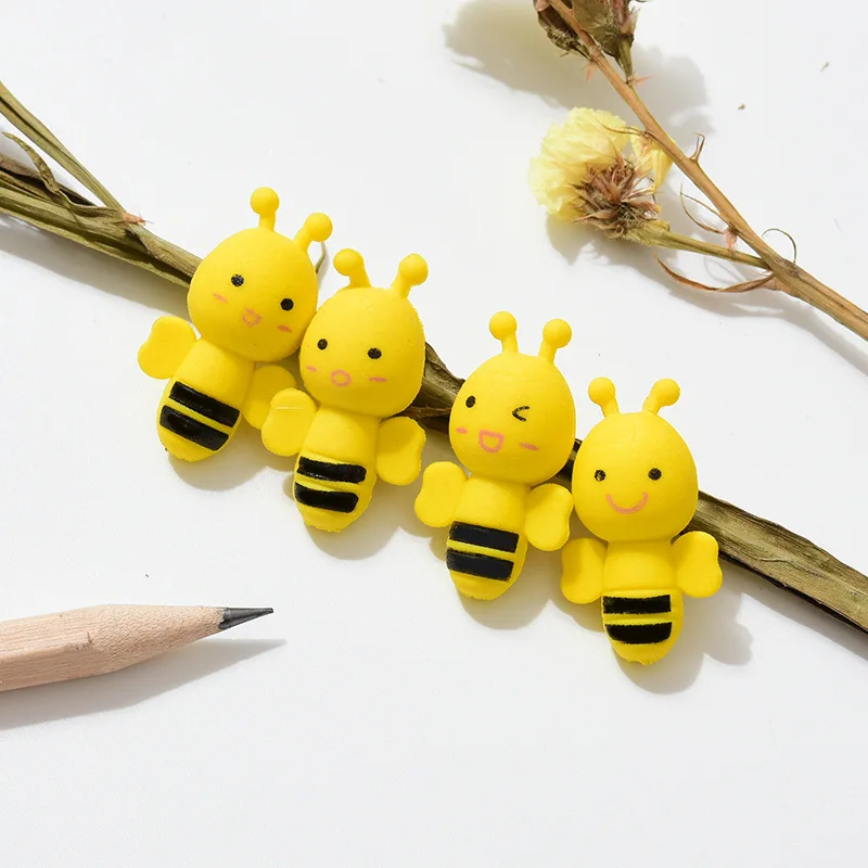 

4Pcs/Lot Cute Cartoon Insect Little Yellow Bee Erasers Rubber Pencil Erasers School Office Supply Student Stationery Gift