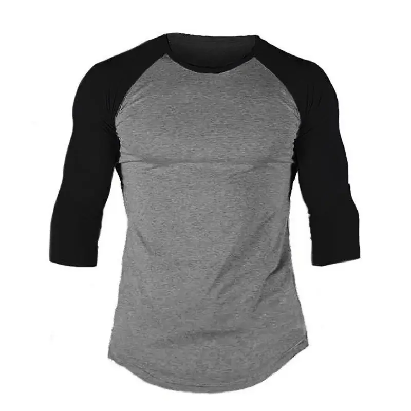 Модная мужская бейсбольная Приталенная футболка с рукавом реглан 3/4, летняя повседневная футболка с вырезом лодочкой размера плюс M-2XL - Цвет: Черный