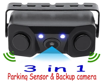 

3 IN 1 Video Parking Sensor Car Reverse Backup Rear View Camera with 2 Radar Detector Sensors BiBi Alarm Indicator