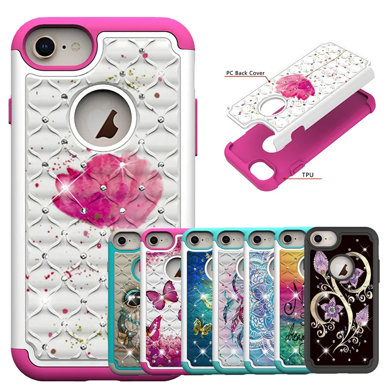 

Luxury 3D Diamond 2 in 1 PC+TPU Mandala Cases Cellular Phone Silicone Cover Shell Coque Fundas for Apple iPhone 6 6G 6S 7 8 Plus