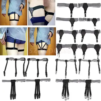 

Men's Shirt Stays Holders Elastic Garters Belt Locking Clamps Striped+Men