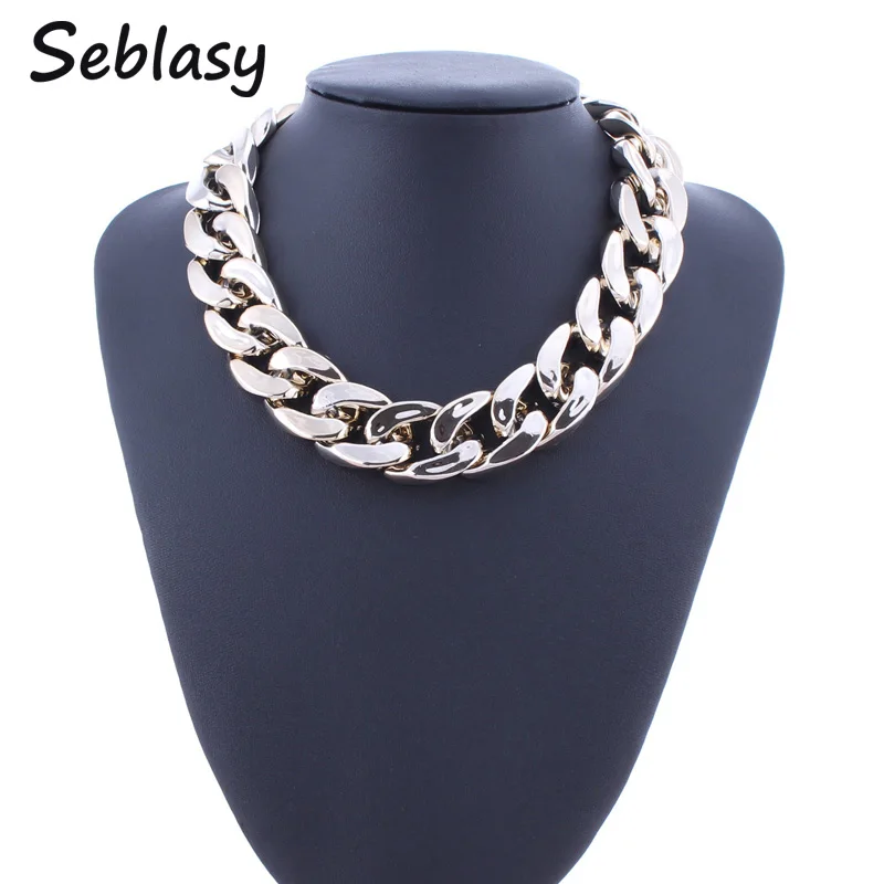 

Seblasy Statement Jewelry Chunky Plastic Chain Gold Color Plastic Necklaces & Pendants Punk Style Choker Necklaces For Women Men