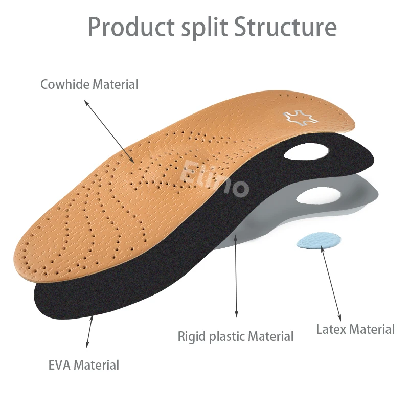 Ортопедическая стелька из Elino кожи для мужчин и женщин с плоской подошвой, ортопедическая стелька для обуви, силиконовая амортизационная вставка, внутренняя подошва